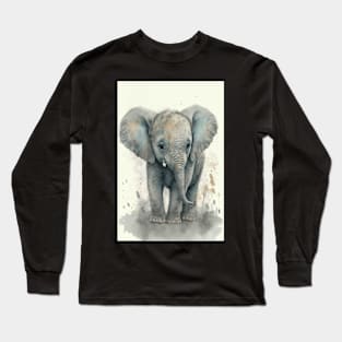 Cute Watercolor Elephant Baby Aesthetic Animal Art Painting Long Sleeve T-Shirt